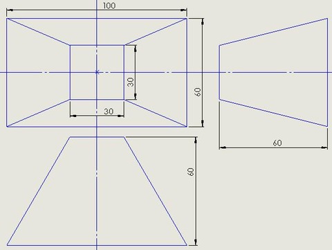 上が正方形、下が長方形、中心が同じ、三面図